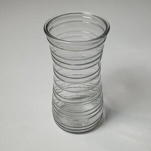 Vintage MCM Clear Ribbed Glass Vase Textured Banding 9.75 Inch Marked 42